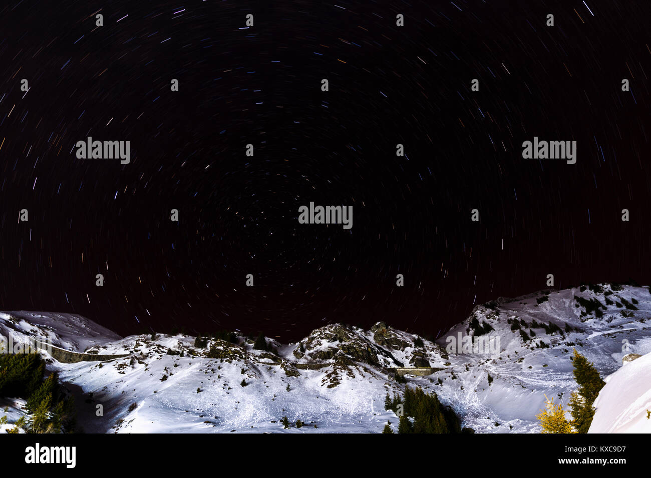 Star trails in the sky over the mountain Stock Photo - Alamy