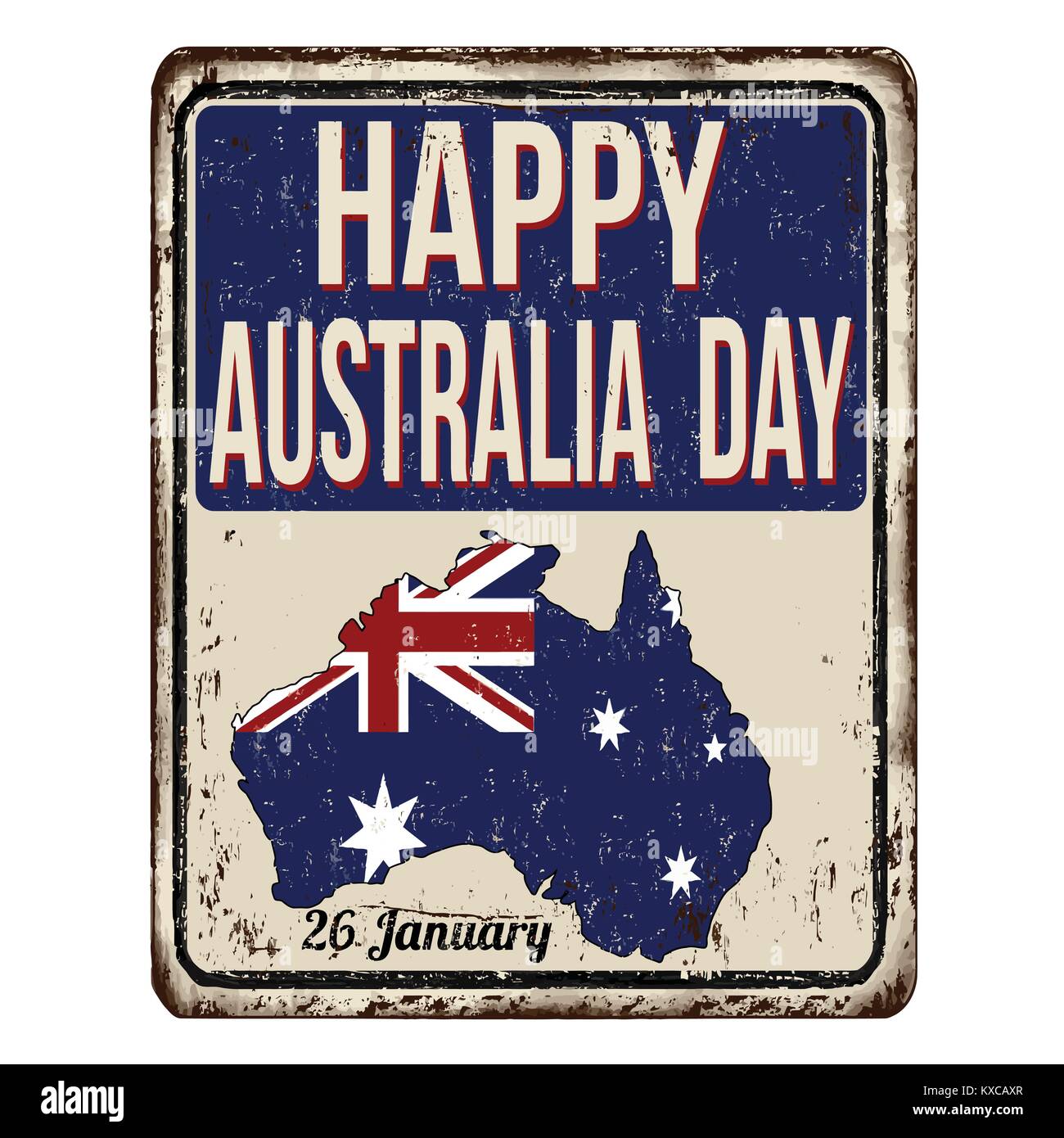 Happy Australia Day Vintage Rusty Metal Sign On A White Background Vector Illustration Stock