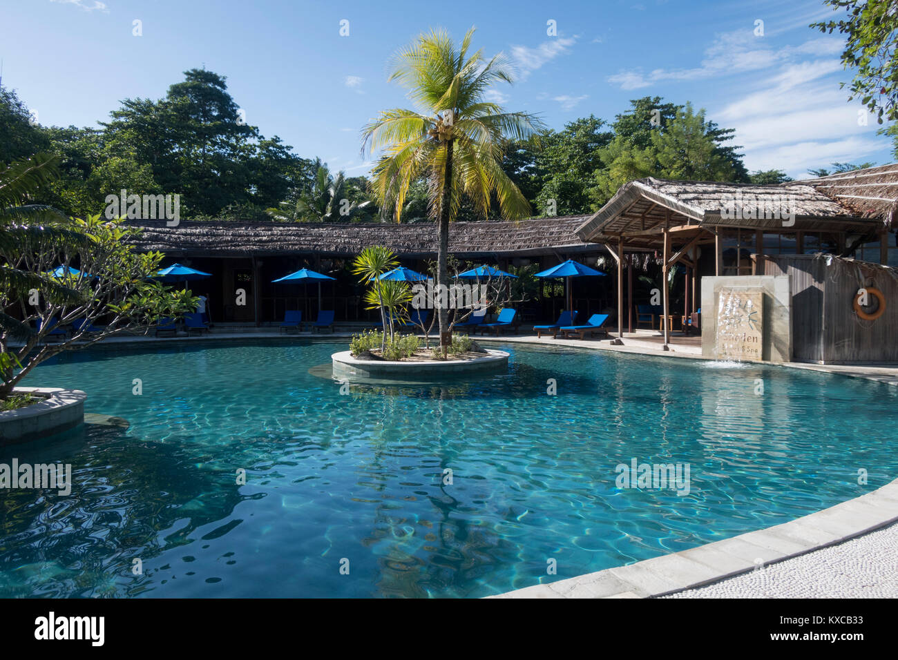 Swimming pool at the Siladen resort and spa, North Sulawesi, Indonesia Stock Photo