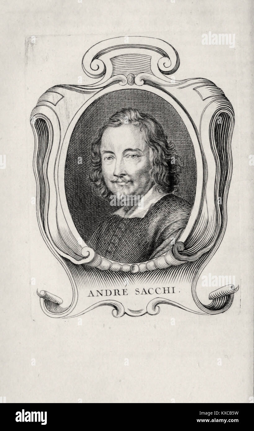 Portrait of painter Andrea Sacchi - French engraving 18h century Stock ...