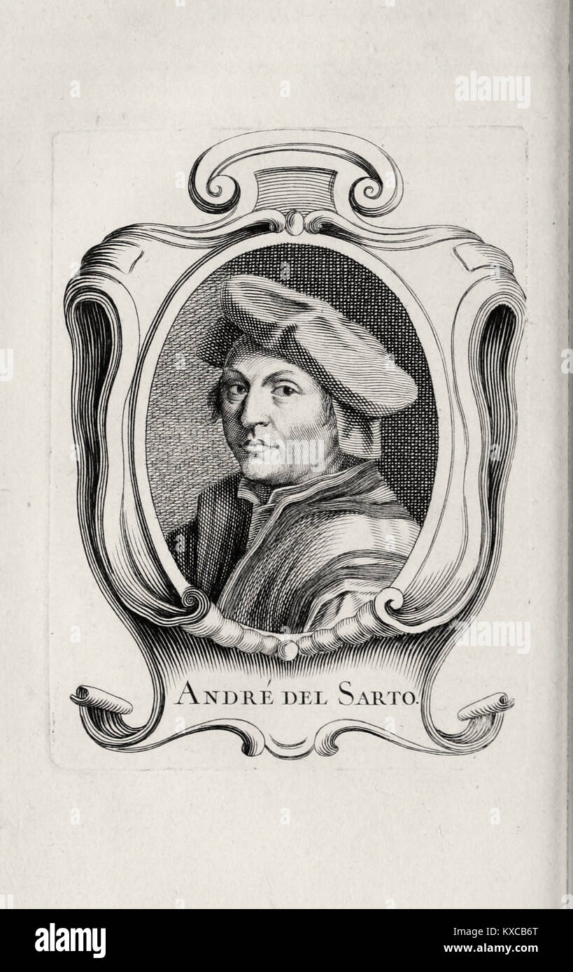 Portrait of painter Andrea del Sarto - French engraving 18h century Stock Photo