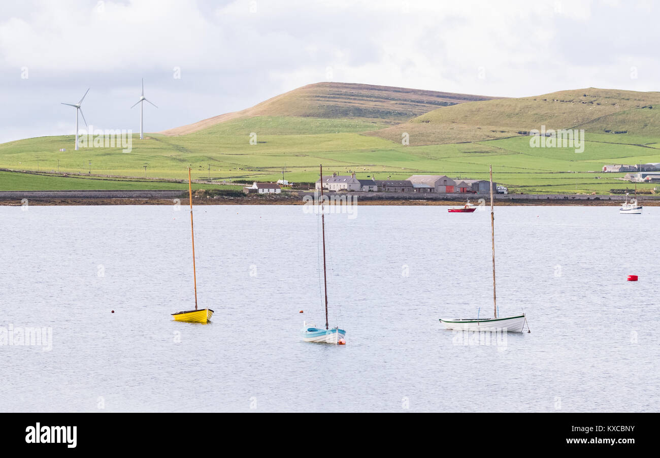 Sailing boats in Pierowall harbour, Pierowall, Westray, Orkney Islands, Scotland, UK Stock Photo