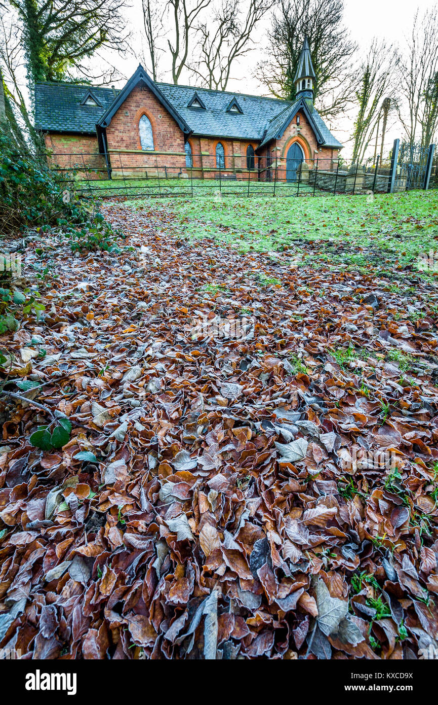 St Clad church with autumn leaves, Stock Photo