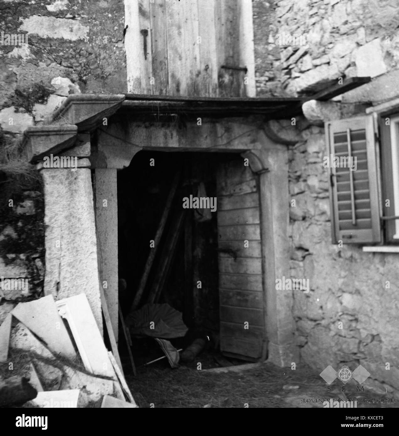 Stone buildings in courtyard Black and White Stock Photos & Images - Alamy
