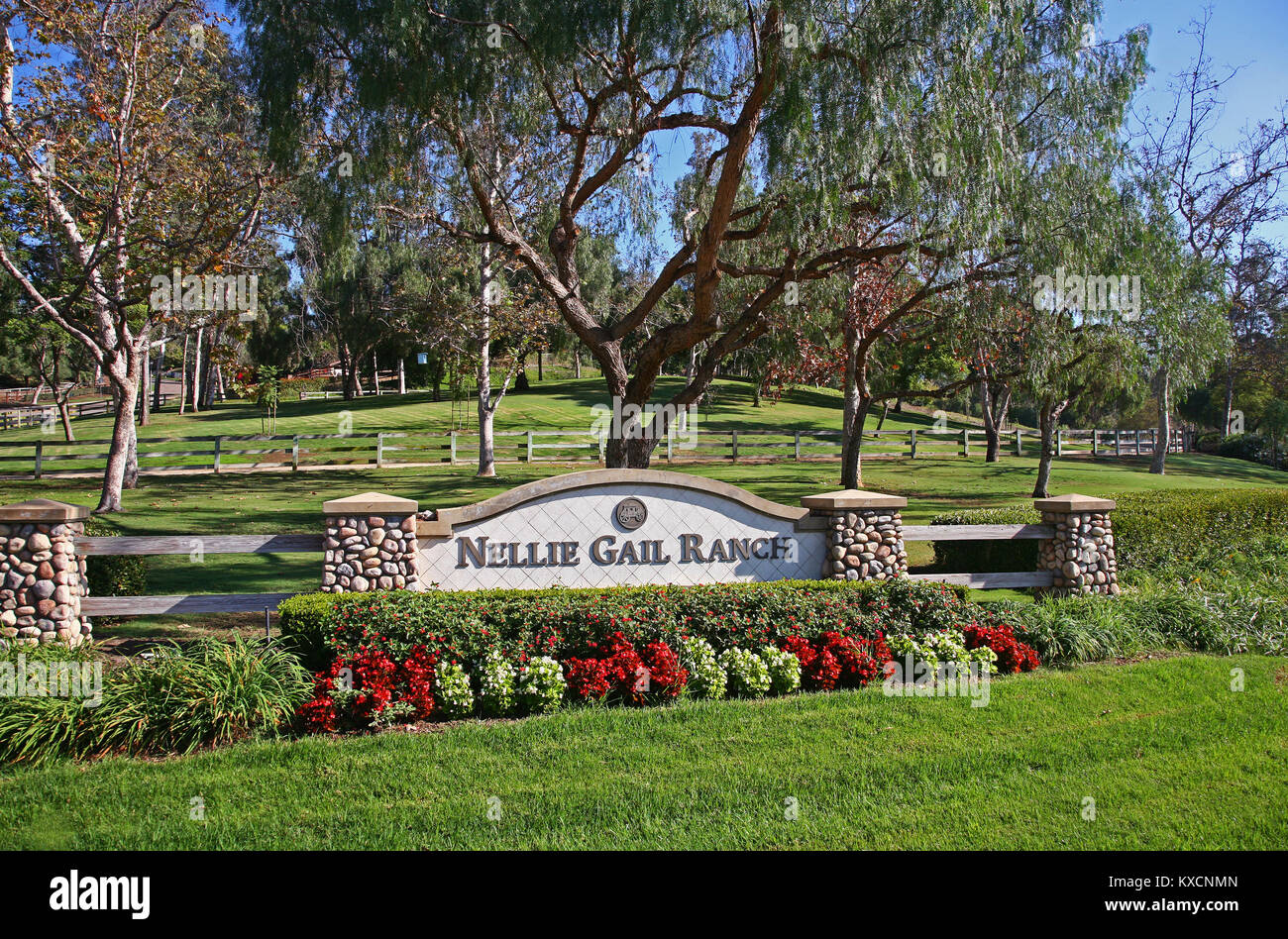 Nellie Gail Ranch monument sign, Laguna Hills, California Stock Photo