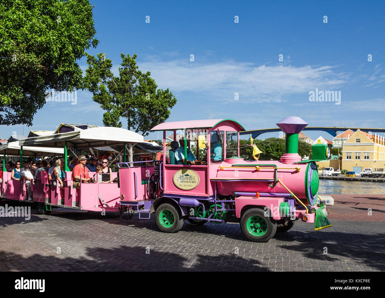 Atlantis Adventures Pink Train in Curacao Stock Photo - Alamy
