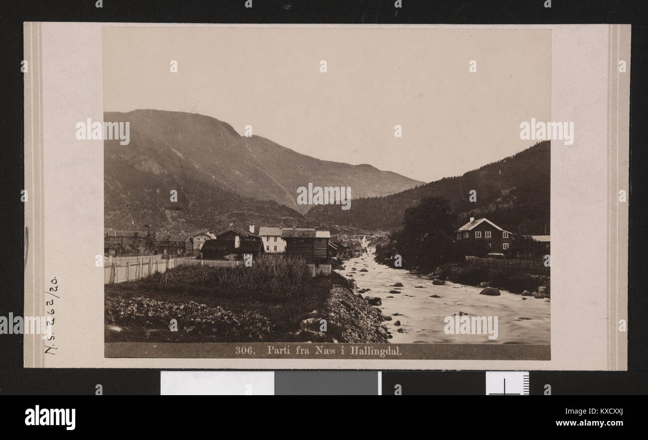 A historical photograph showing a landscape view from Næs in Hallingdal ...