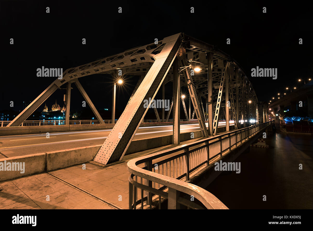 June 23rd 2017 Krungthep Bridge  Bangkok, Thailand.  Night shot at Krungthep Bridge a bascule bridge (Drawbridge) in Bangkok, Thailand. Stock Photo