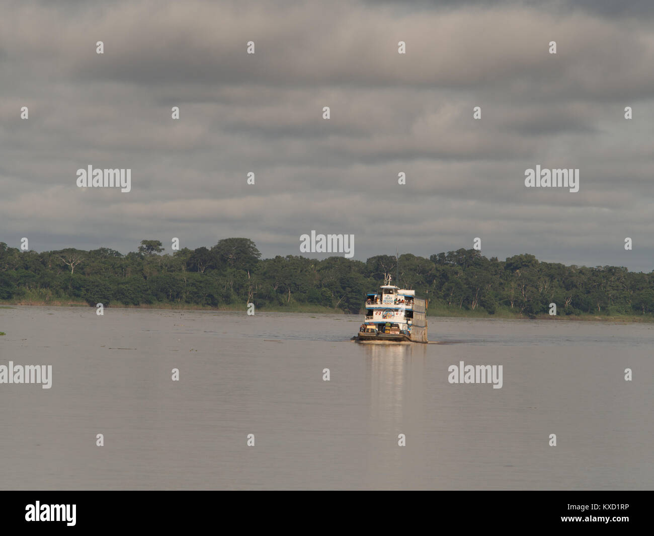 Amazon River, Peru - Dec 12, 2017: Cargo boat in the middle of Amazon river Stock Photo