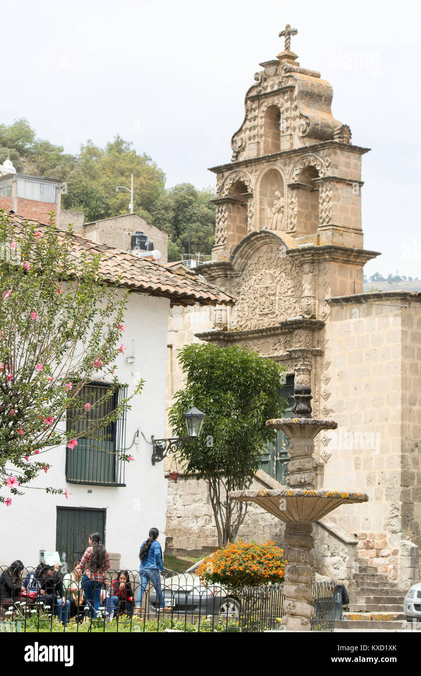 Colonial style facades in Cajamarca city in Northern Peru Stock Photo