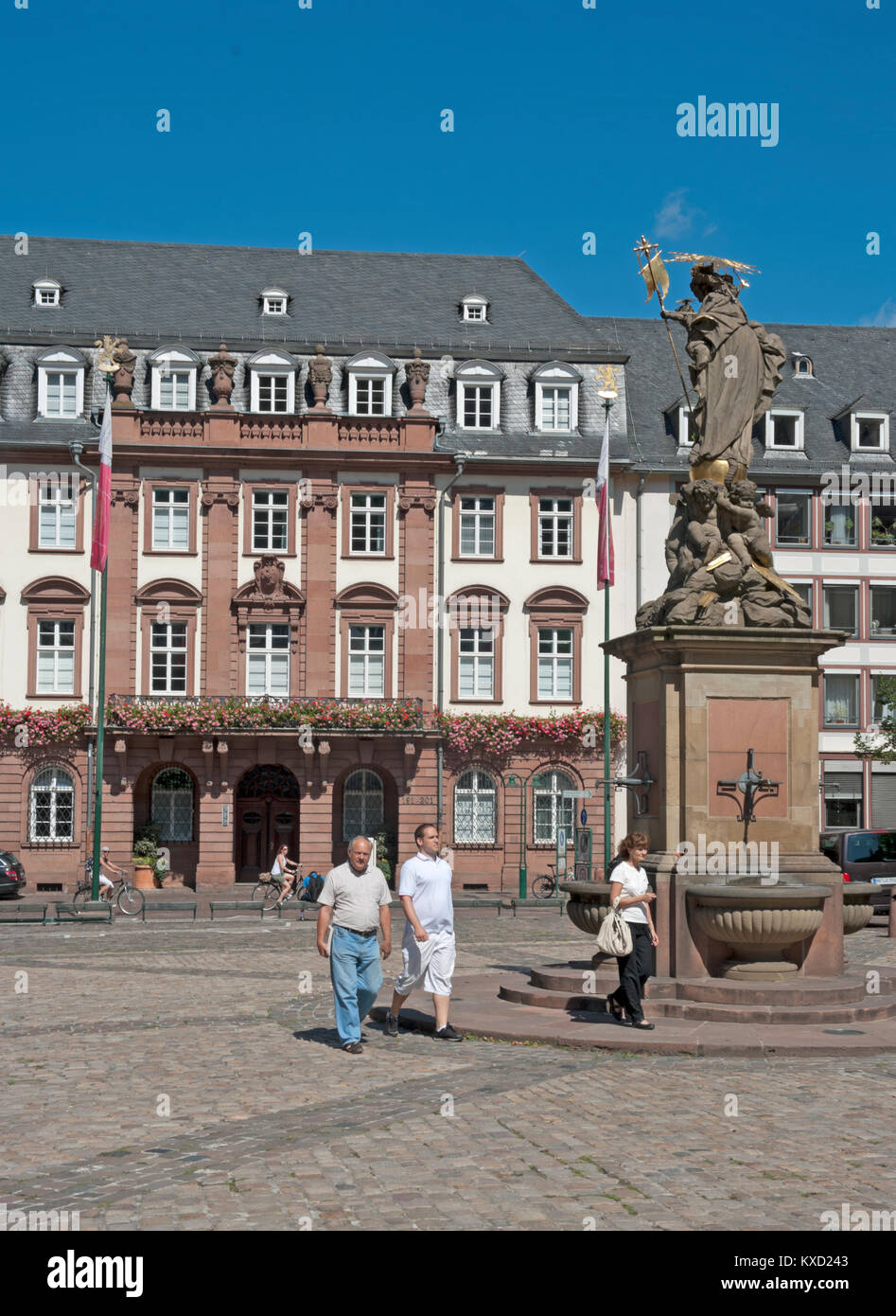 Madona Fountain, Corn Market, (Kornmarket,) Square, Old Town, Heidelberg, Germany, Stock Photo