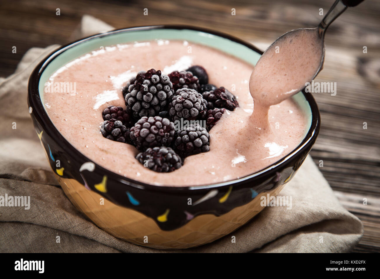 Vegan nice cream with banana and berries Stock Photo