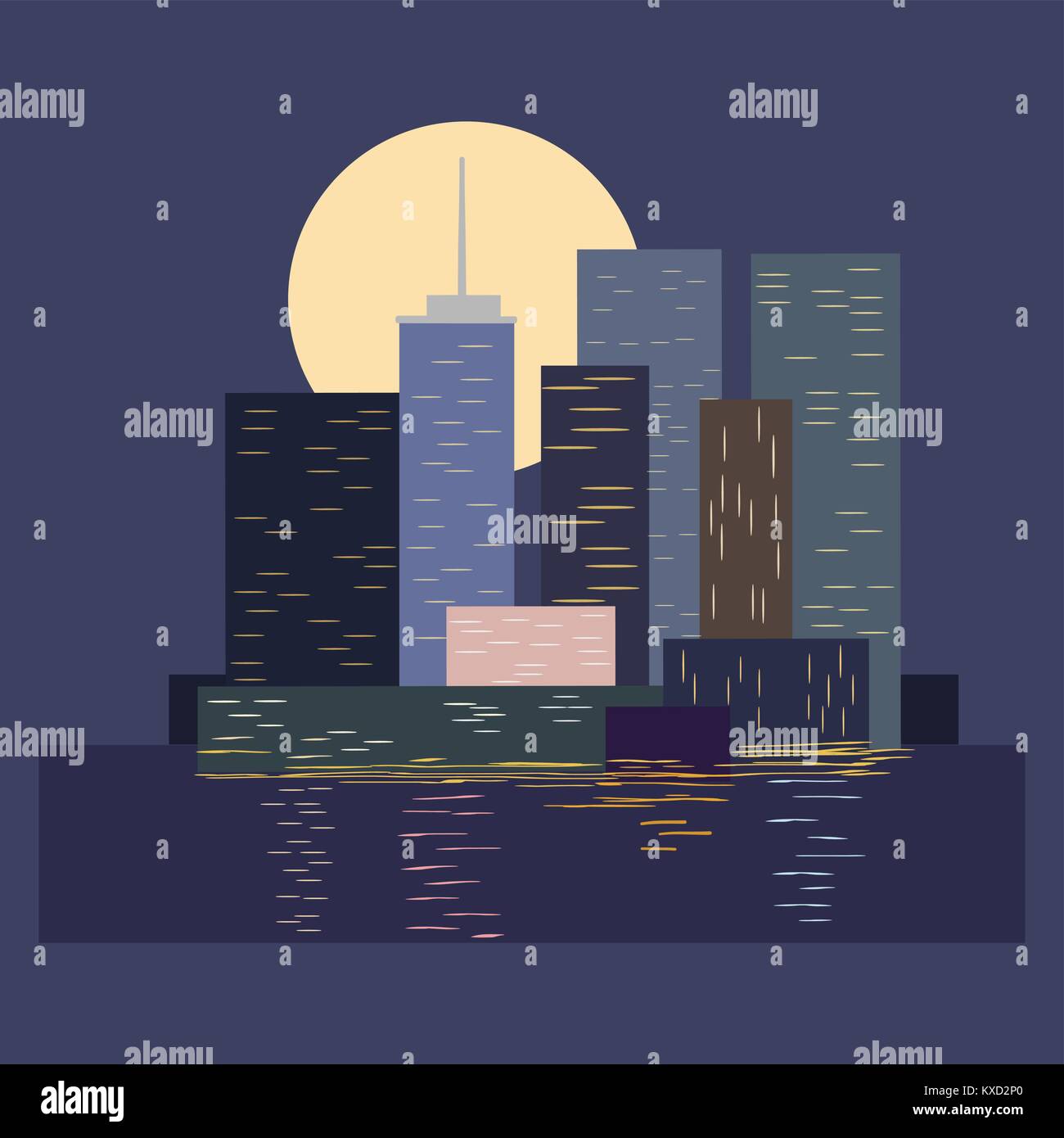 Skyline in city by night, vector Stock Vector Image & Art - Alamy
