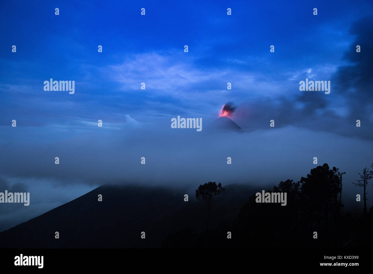 Scenic view of volcano at Acatenango against dramatic sky Stock Photo