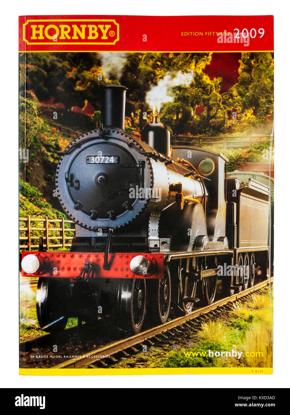 Hornby model railways catalogue from 2009 (edition 55) with London & South Western railway T9 4-4-0 locomotive from 1899 by D. Drummond. Stock Photo