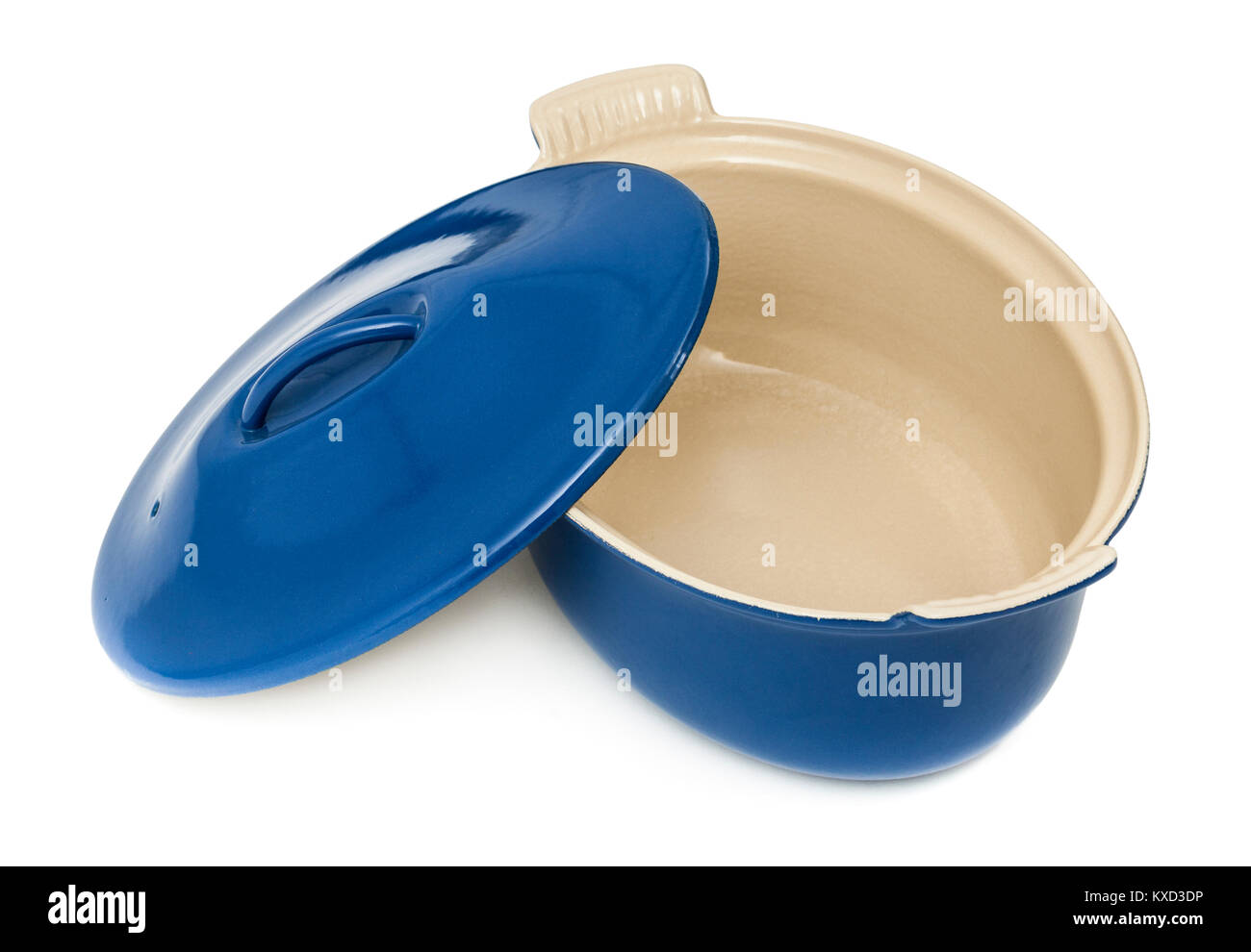 Le Creuset blue cast-iron casserole dish with lid Stock Photo