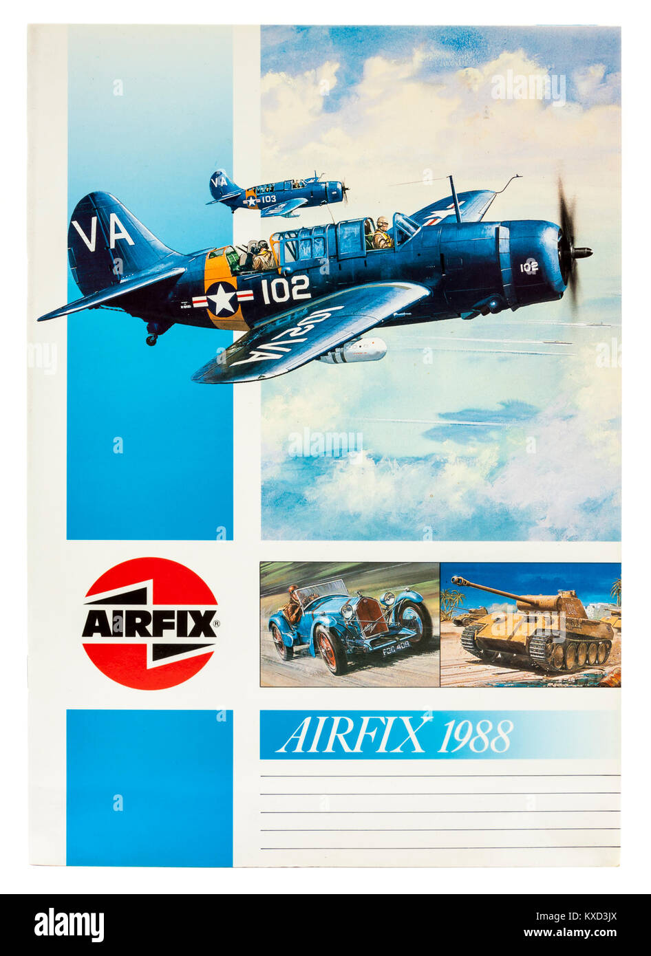 Vintage 1988 Airfix catalogue. Airfix is a UK manufacturer of injection-moulded plastic scale model kits of aircraft and other objects. Stock Photo