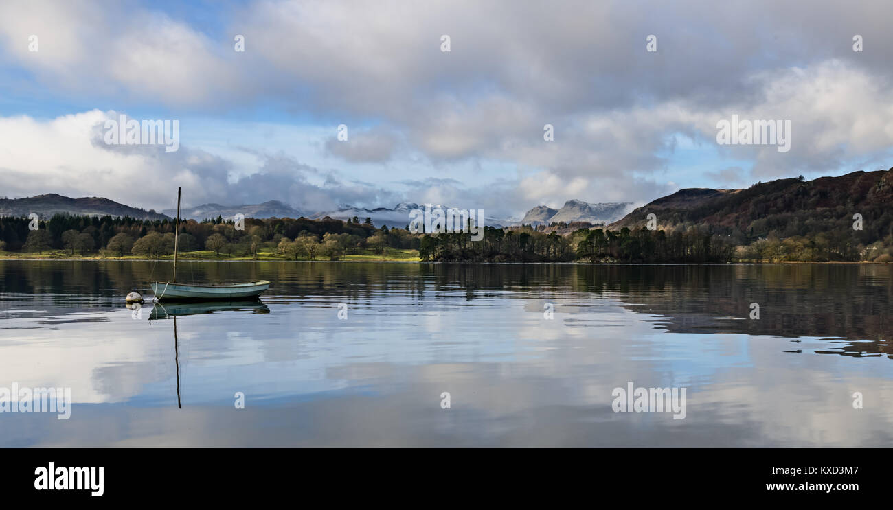 Panoramic view across Windermere from Waterhead, Ambleside with the