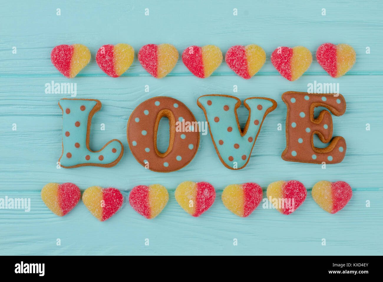 Word love from baked cookies. Stock Photo
