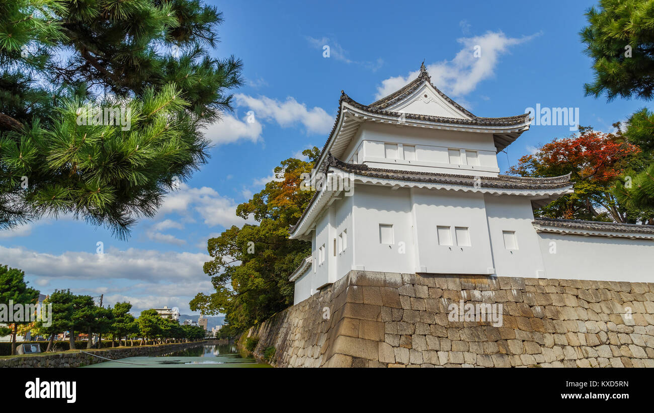 A Turret in front of Nijo Castle in Kyoto, Japan  KYOTO, JAPAN - OCTOBER 23: Nijo Castle  in Kyoto, Japan on October 23, 2014. A flatland castle, one  Stock Photo