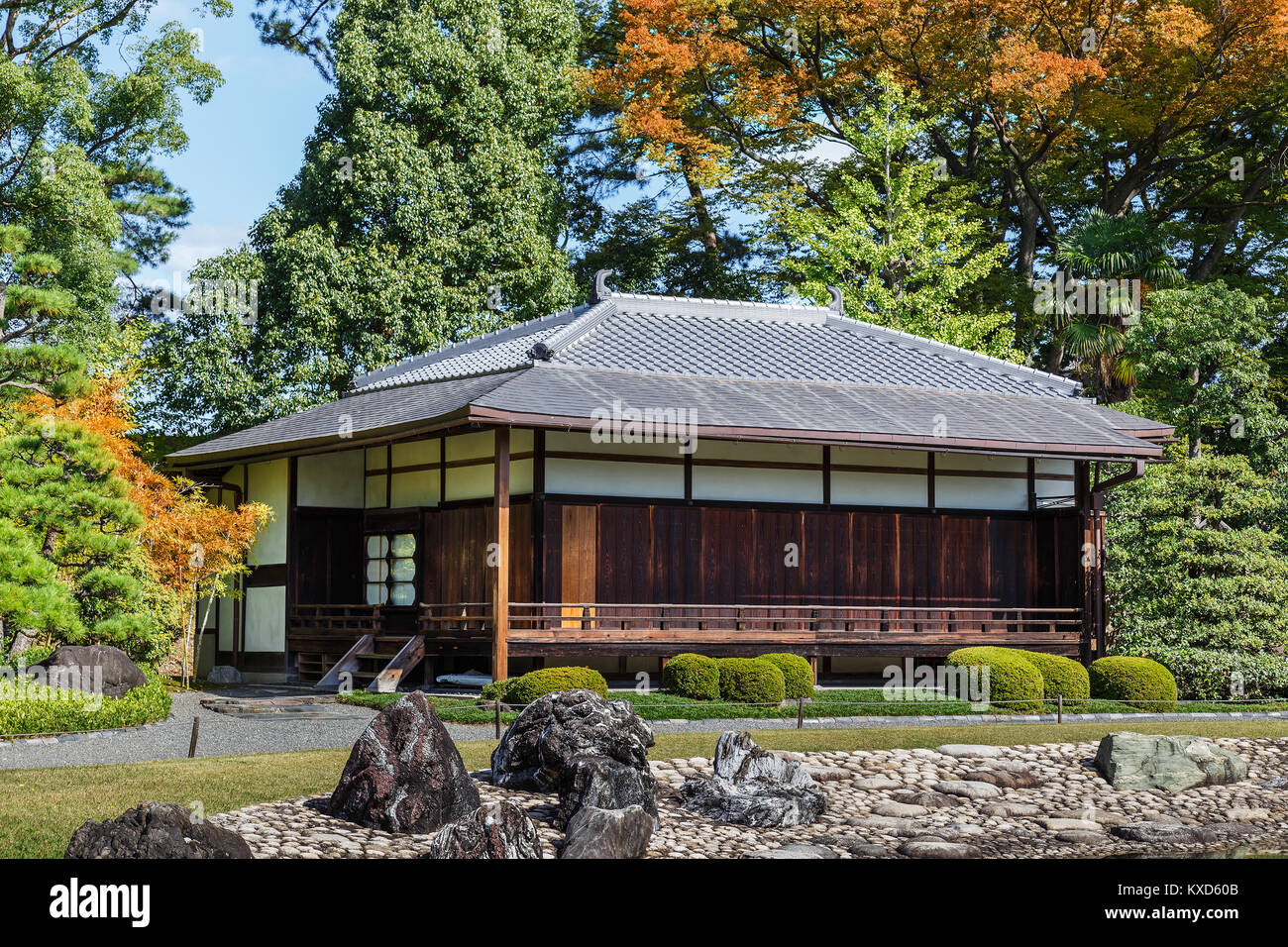 Seiryu-en garden and Teahouse at Nijo Castle in Kyoto, Japan  KYOTO, JAPAN - OCTOBER 23: Nijo Castle  in Kyoto, Japan on October 23, 2014. A flatland  Stock Photo