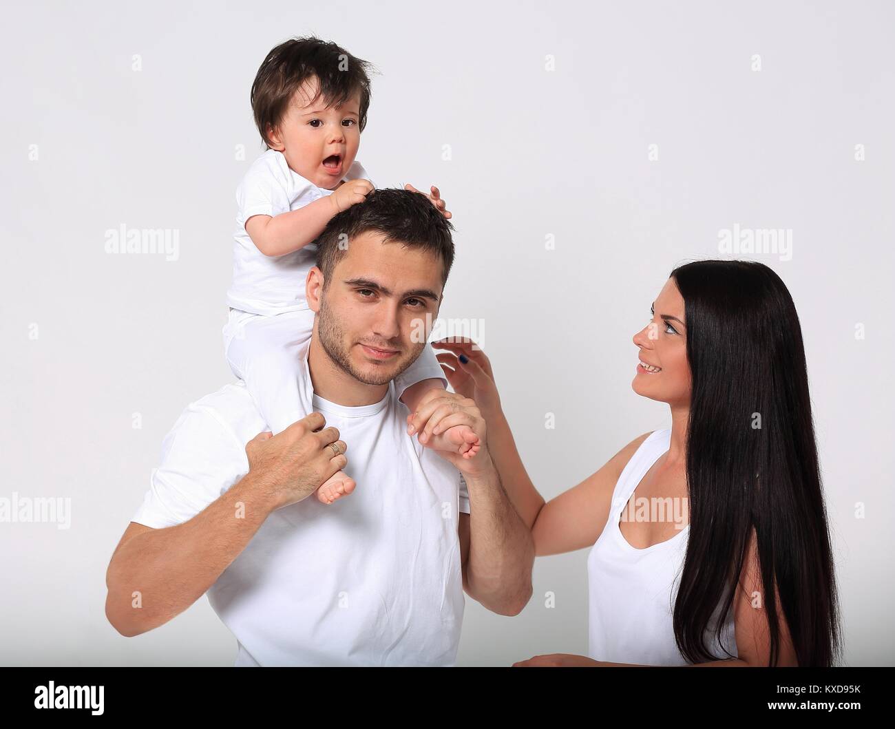 A happy family on white background Stock Photo - Alamy