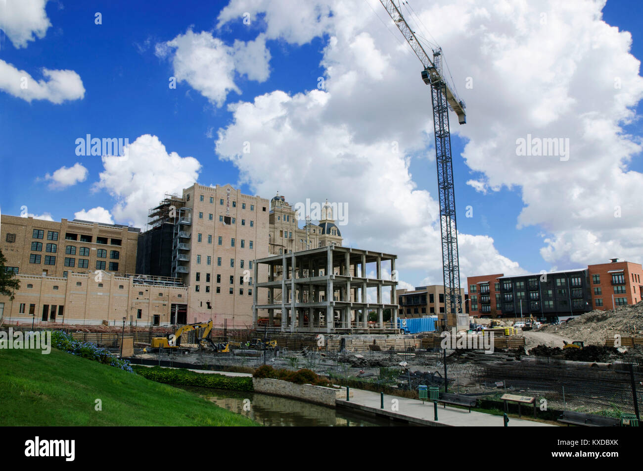 construction work site with industrial crane Stock Photo