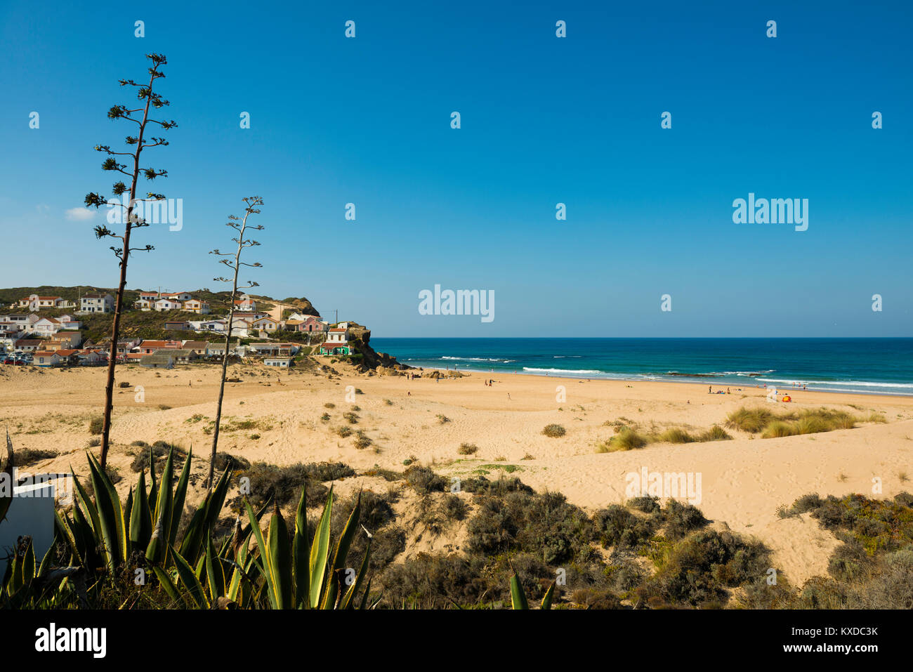 Further sandy beach and sea,Praia de Monte Clérigo,Atlantic coast,Algarve,Portugal Stock Photo