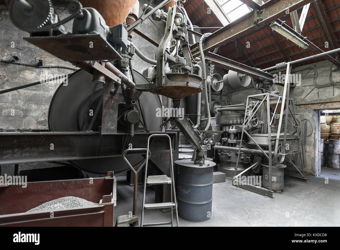 Production room with metal powder grinder,motion blur,in a metal powder ...