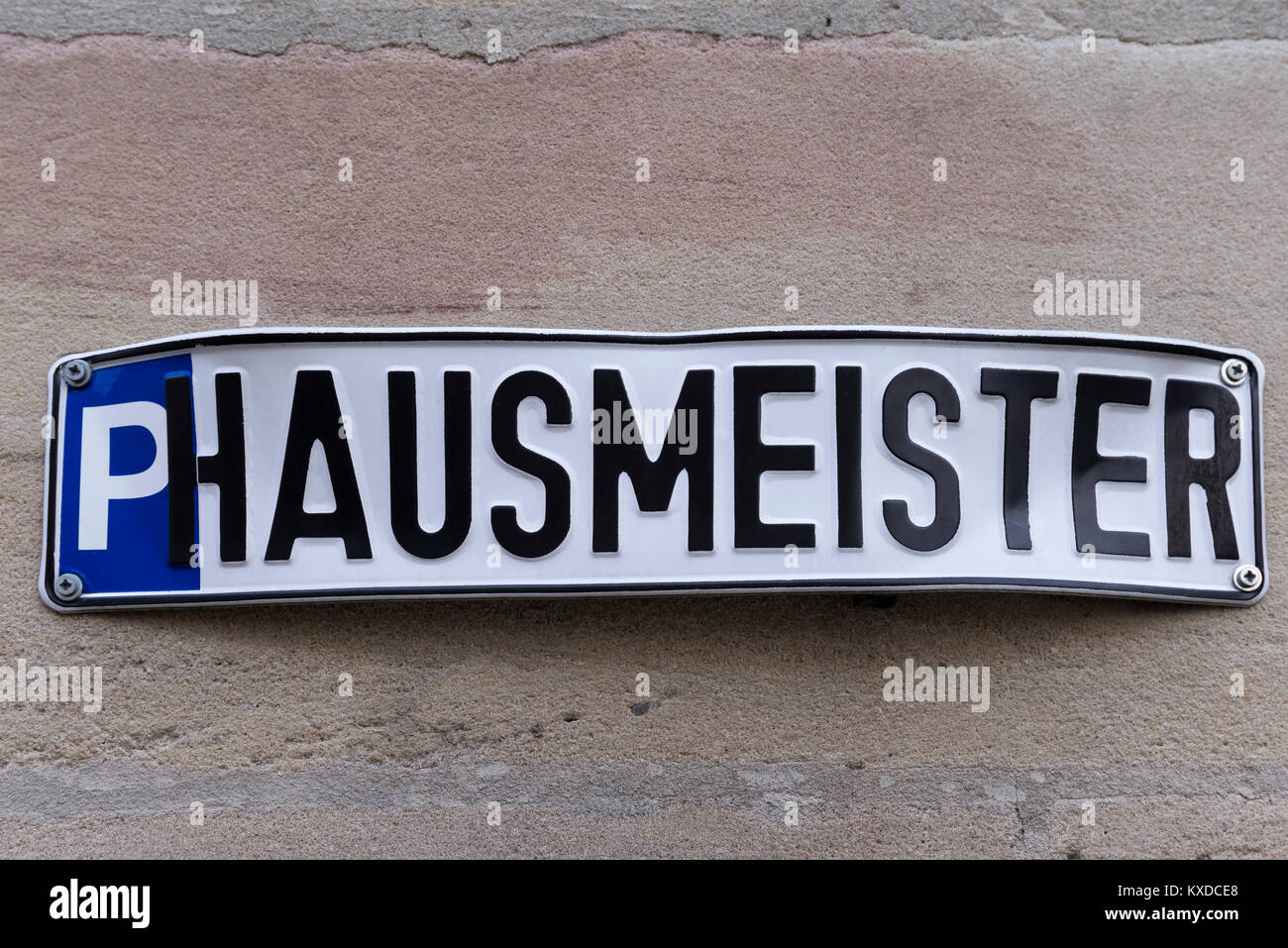 Sign on a house wall,parking place for the caretaker,Middle Franconia,Bavaria,Germany Stock Photo