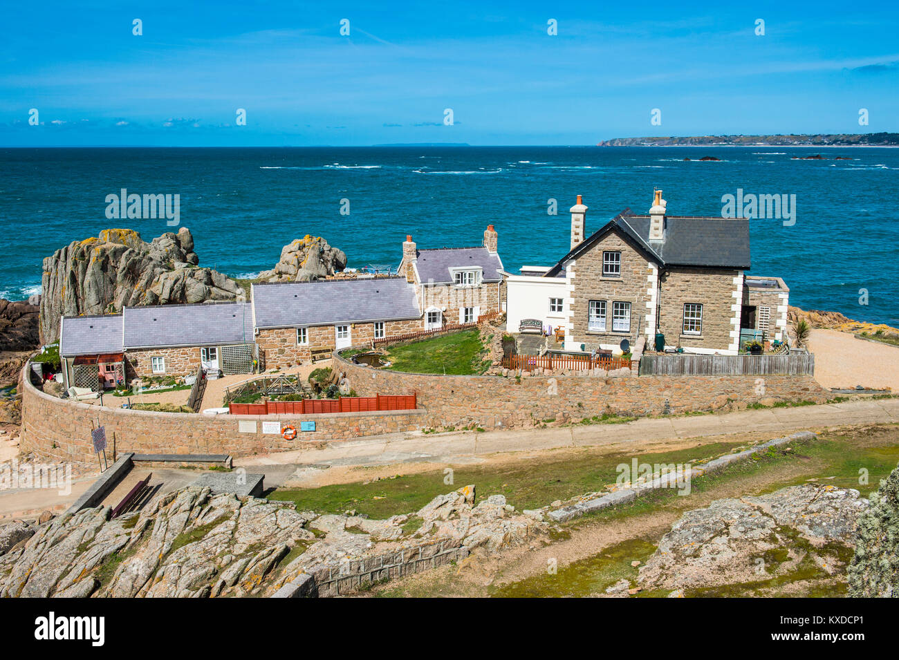 Old stone house at the La Corbiere lighthouse,Jersey,Channel Islands,United kingdom Stock Photo