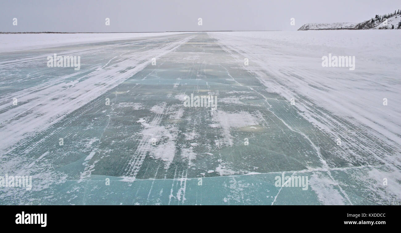 Cleared ice road,Ice Road,on the Mackenzie River,Inuvik,Northwest