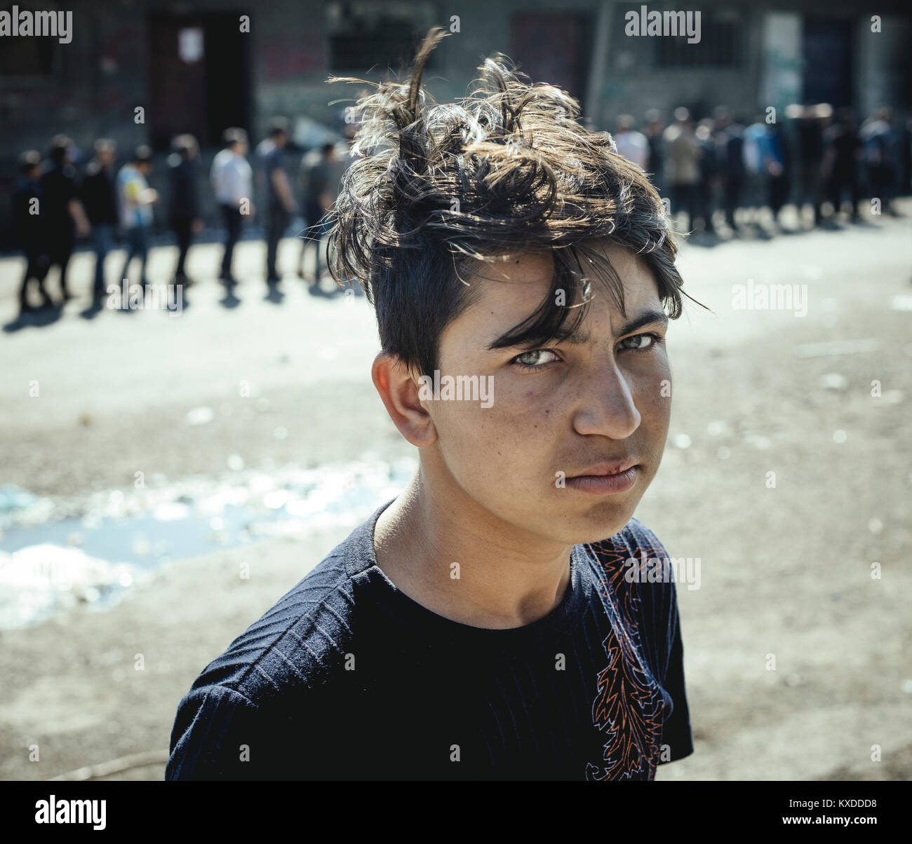 Refugees,Afghani,Pakistani youth,abandoned department store,Belgrade,Serbia Stock Photo