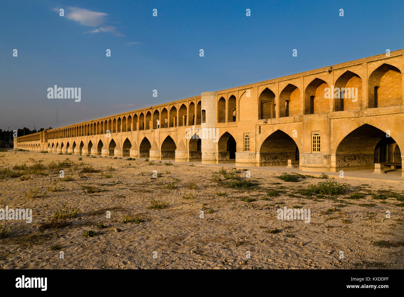 Si-o-Seh Pol or Si-o-Seh Bridge on the dried Zayandeh River,Esfahan,Iran Stock Photo