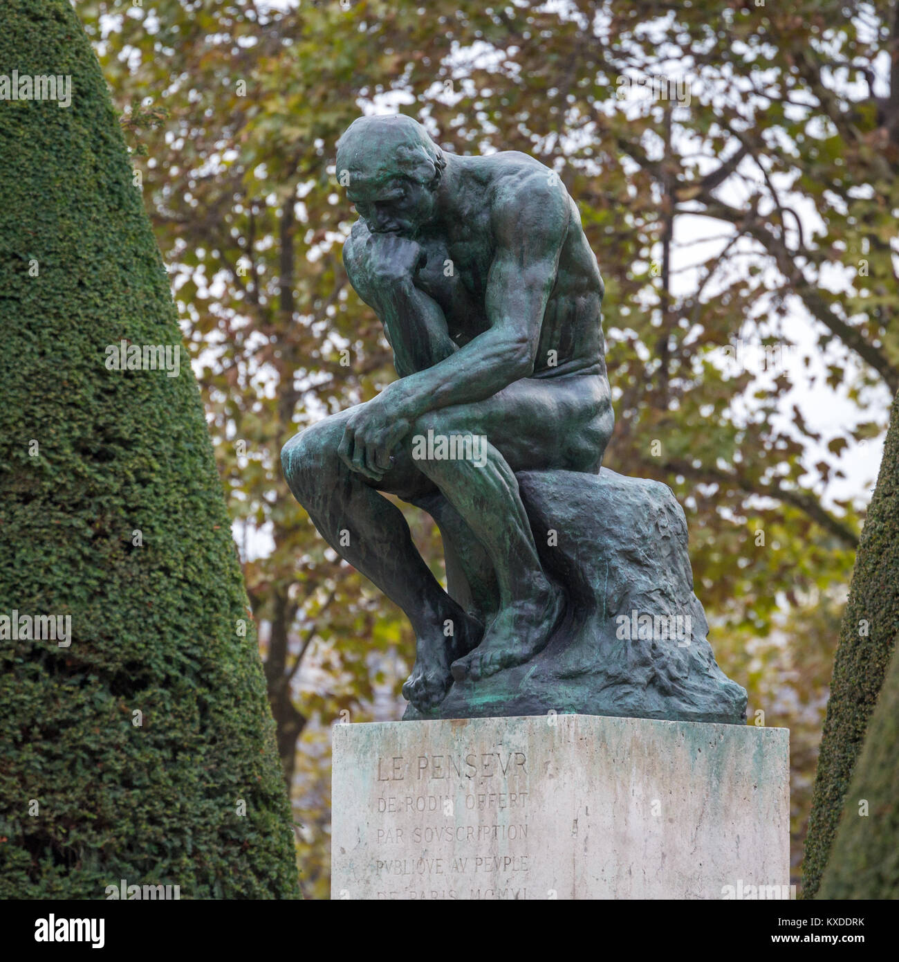 Bronze sculpture The Thinker by Auguste Rodin,Garden of the Rodin Museum,Paris,France Stock Photo