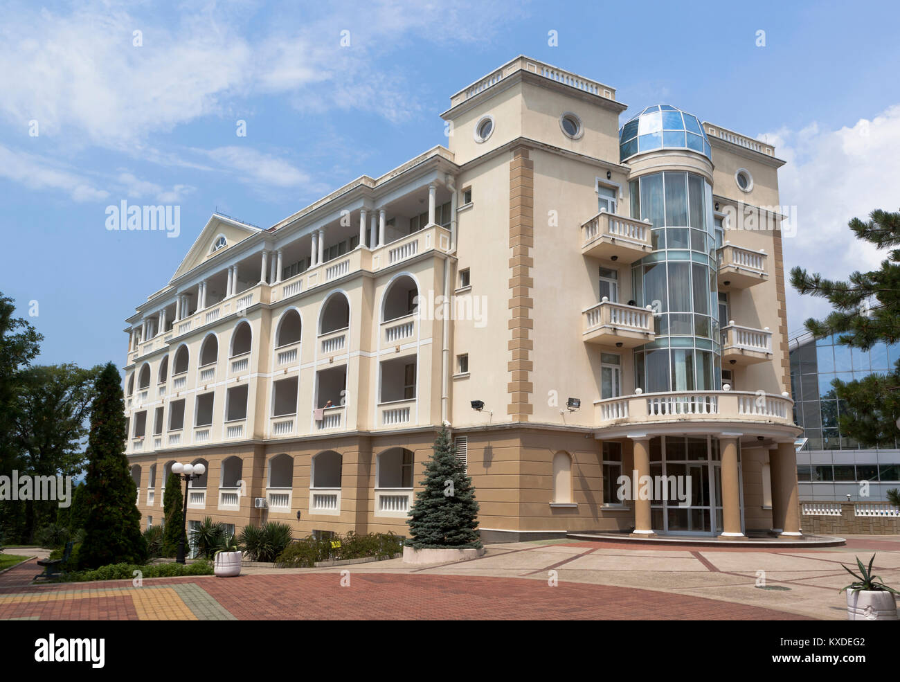 Dederkoy, Tuapse district, Krasnodar region, Russia - 14 July 2013: Residential building of the hotel Green Guy Tuapse Stock Photo