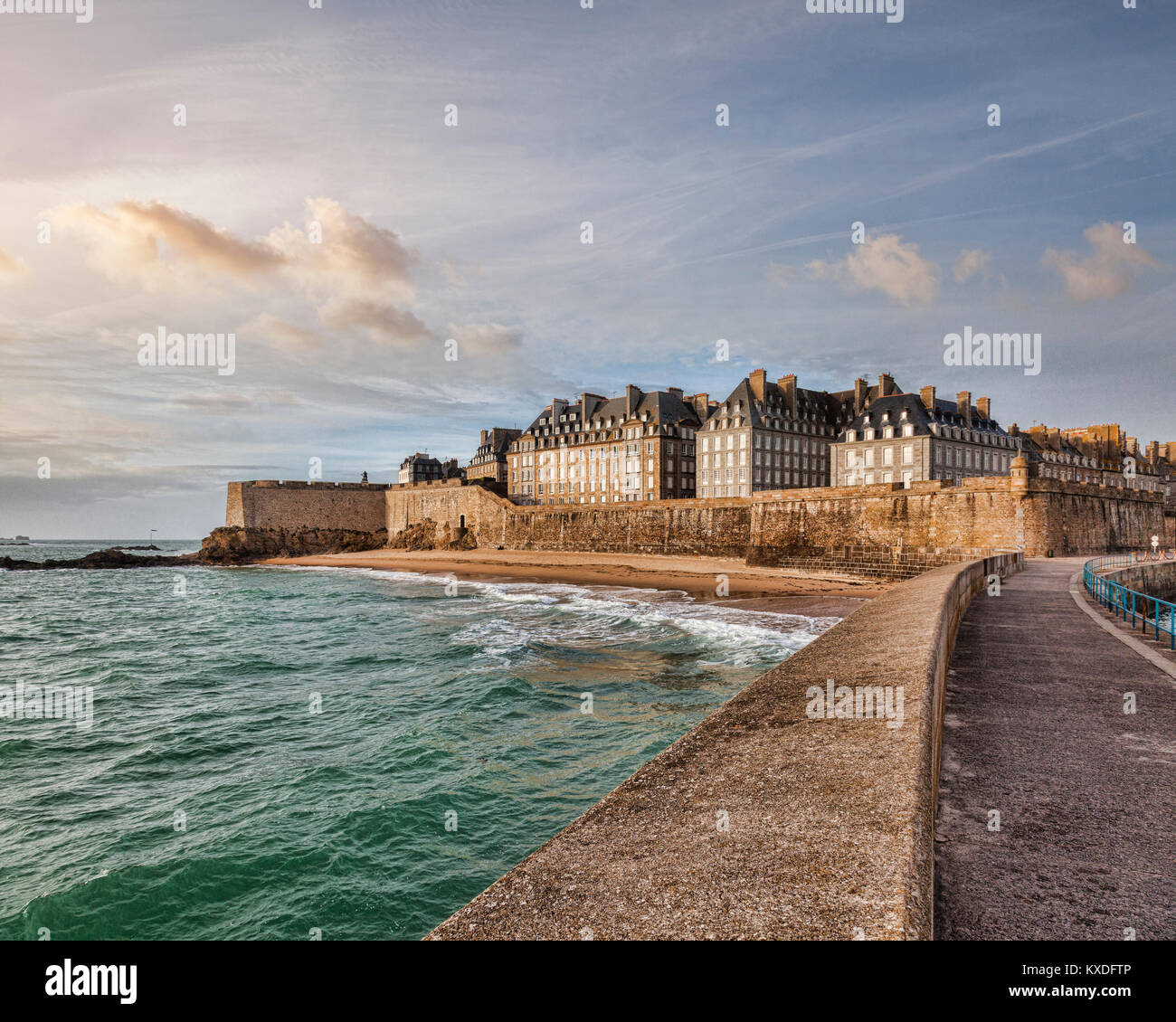 The old town of Saint-Malo, Brittany, France, at sunset. Stock Photo