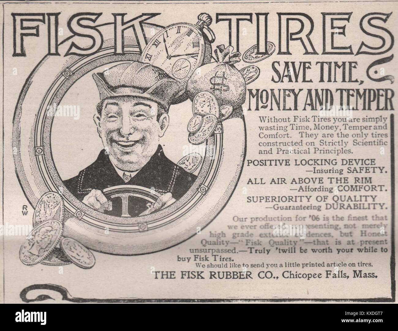 'Fisk Tires save time, Money and Temper' - The Fisk Rubber Co., Chicopee Falls, Mass Stock Photo