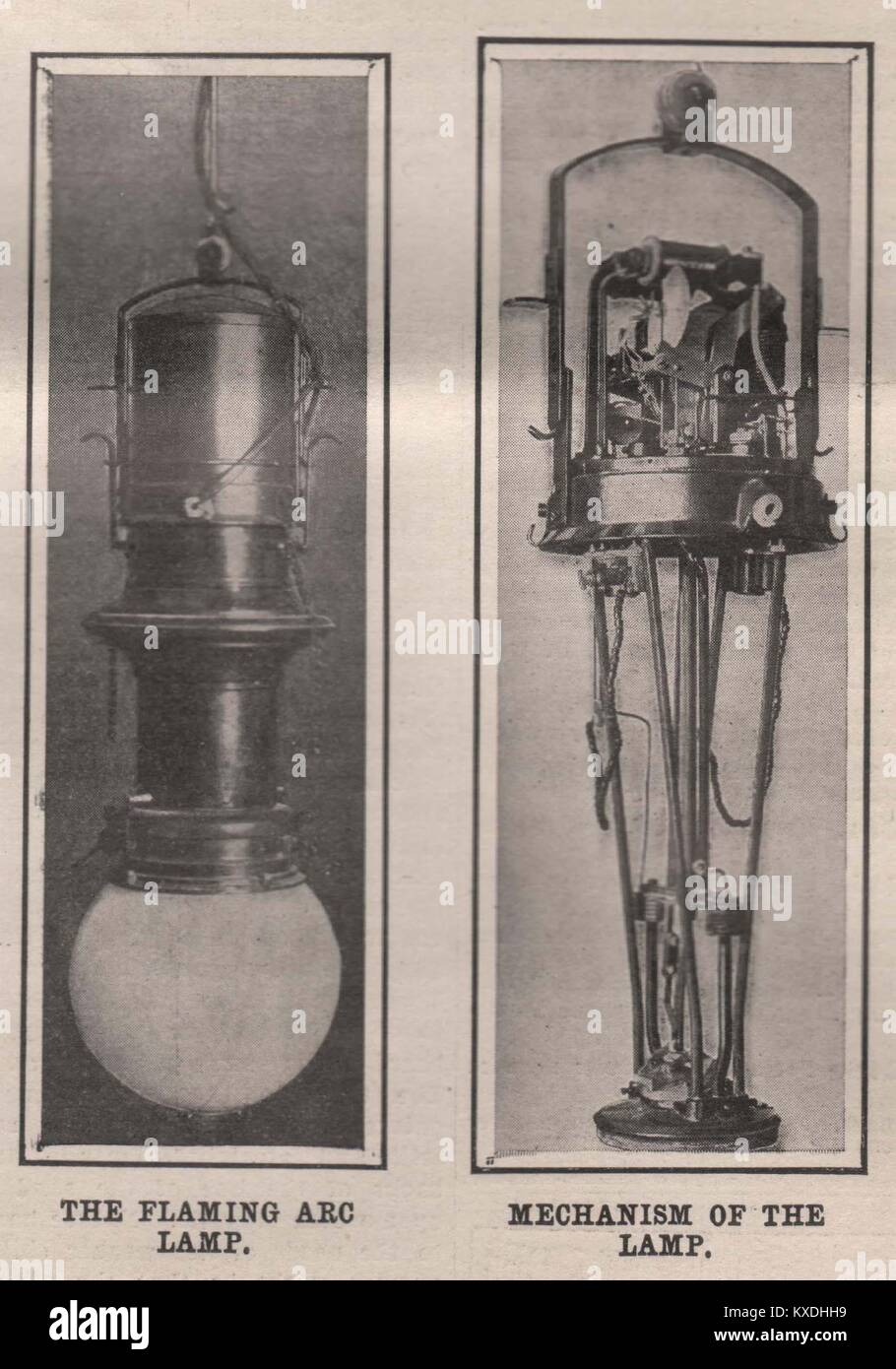 The Flaming Arc Lamp; Mechanism of the Lamp Stock Photo