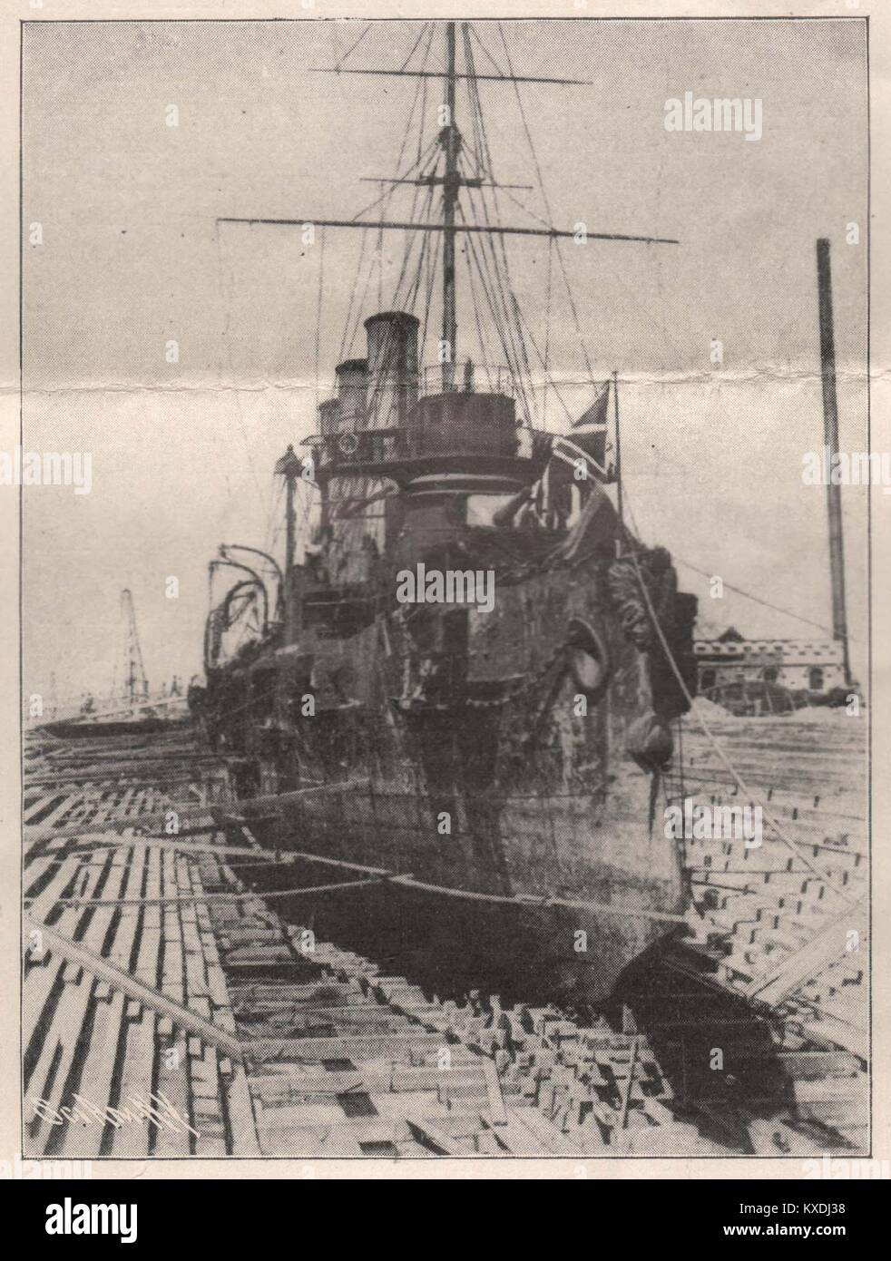 The Russian Cruiser 'Askold' in Drydock for Repairs Stock Photo