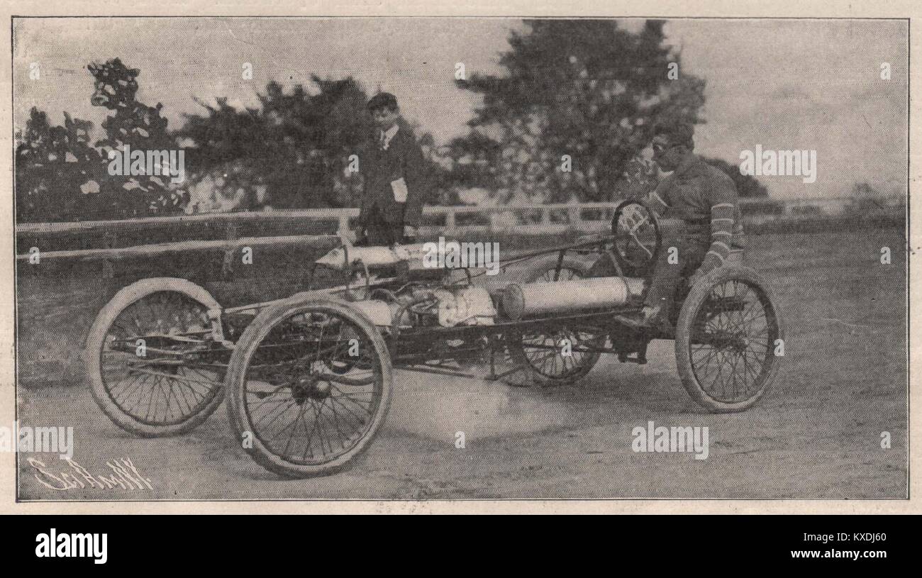 Frank Kulick on the 20-Horse-Power ford Racer. Record: 1 mile in 554; 5 miles in 4.43⅗, which is equal to 63.47 miles an hour Stock Photo