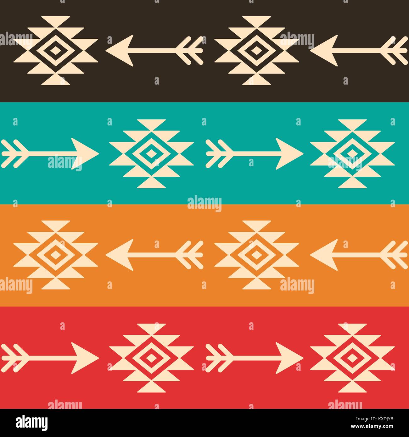 Aztec seamless vector pattern with arrows, retro Indian navajo fabric design, Tribal art Stock Vector
