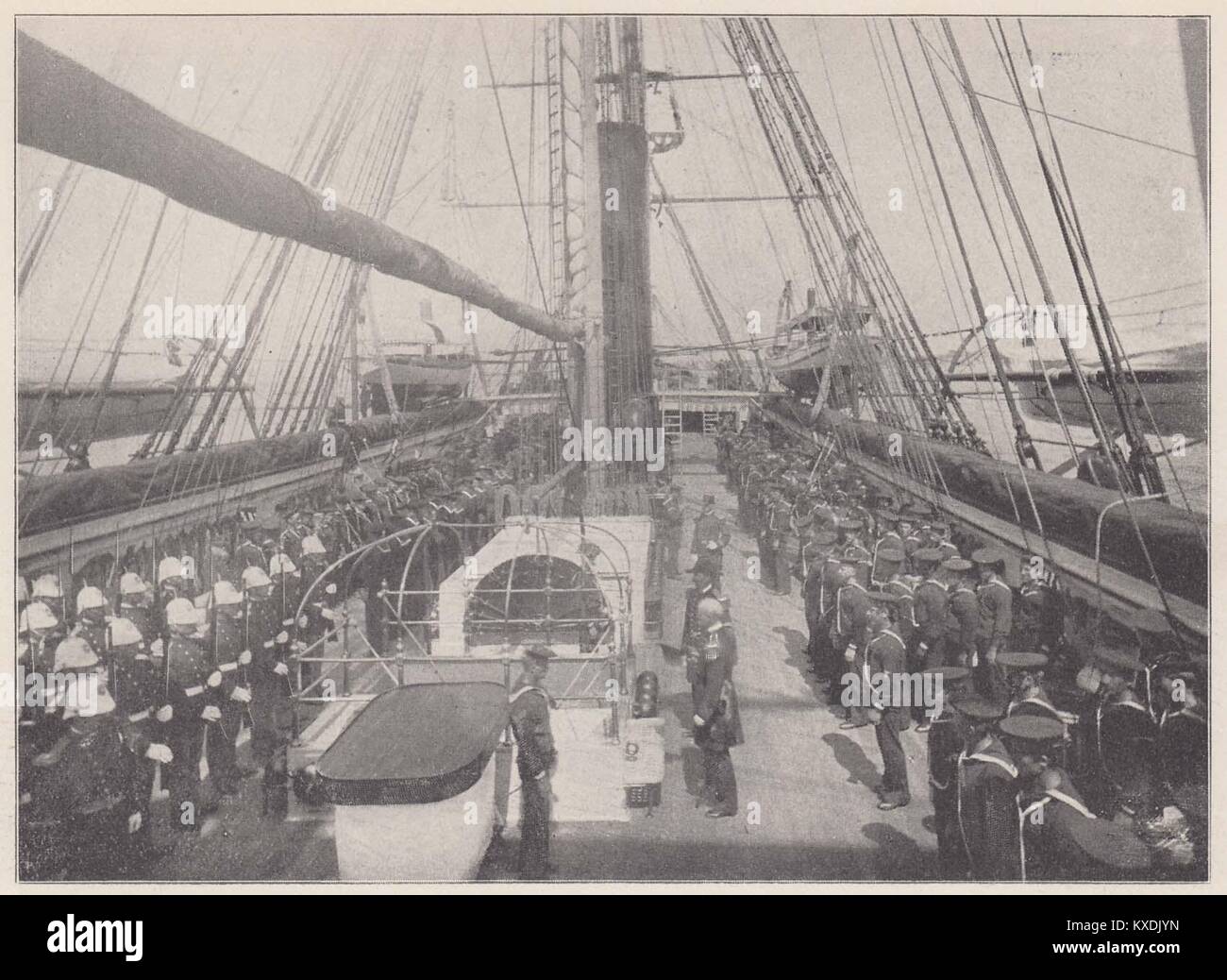 Morning Inspection - With the sailors and the marines lined up at each ...