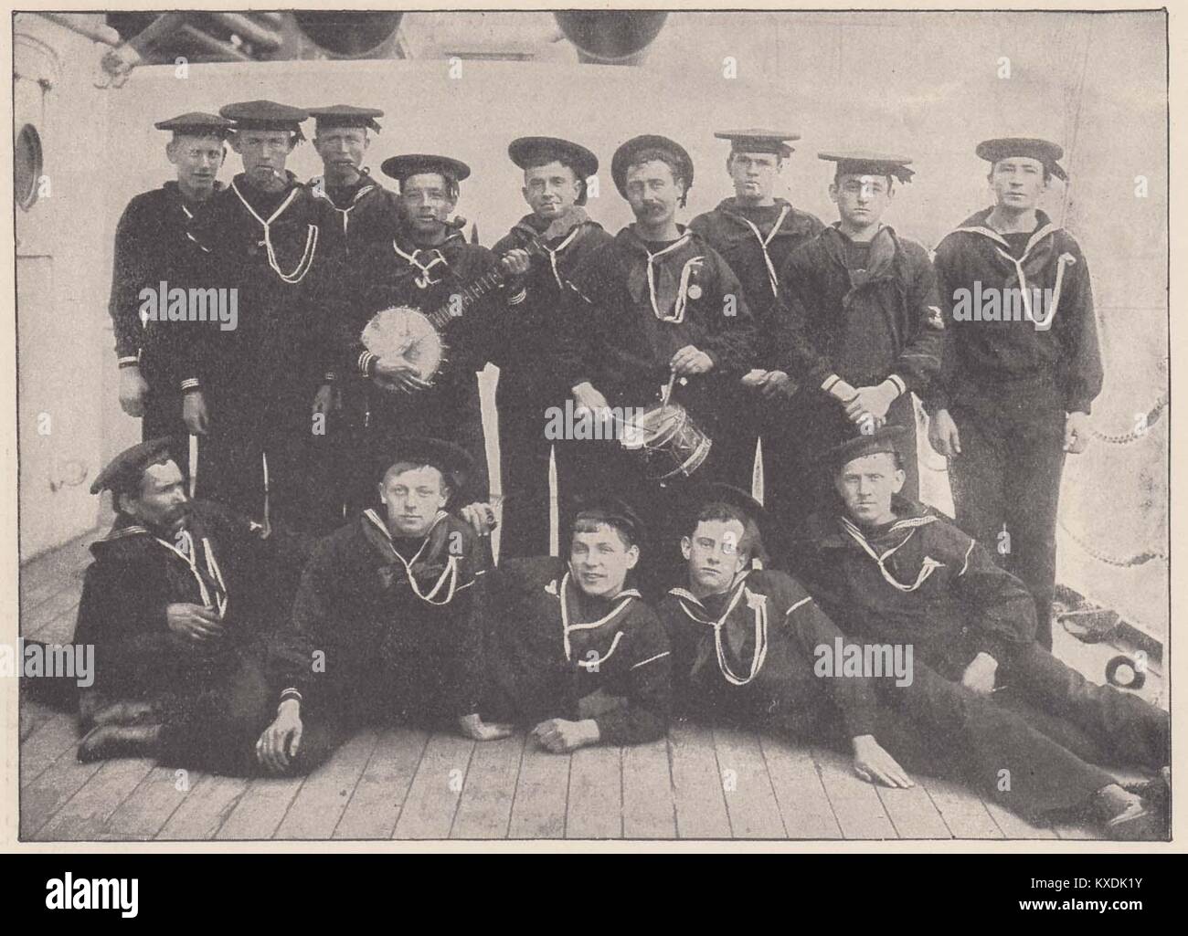 Bachelor's Glee club on the Maine - Some of this happy group perished with the Maine and in place of their cheerful songs the m… Stock Photo