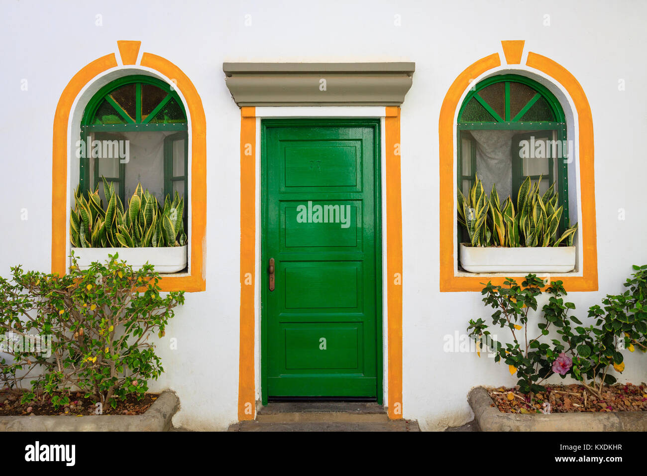 Door and windows decorated with painted color in Puerto De Mogan on ...