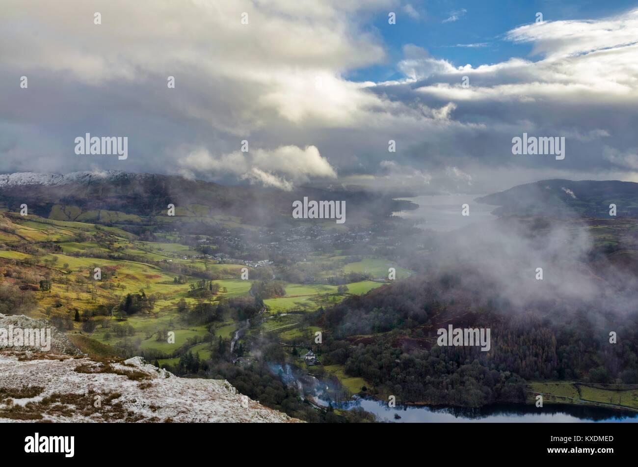 Dramatic clouds and mist on Nab Scar Stock Photo