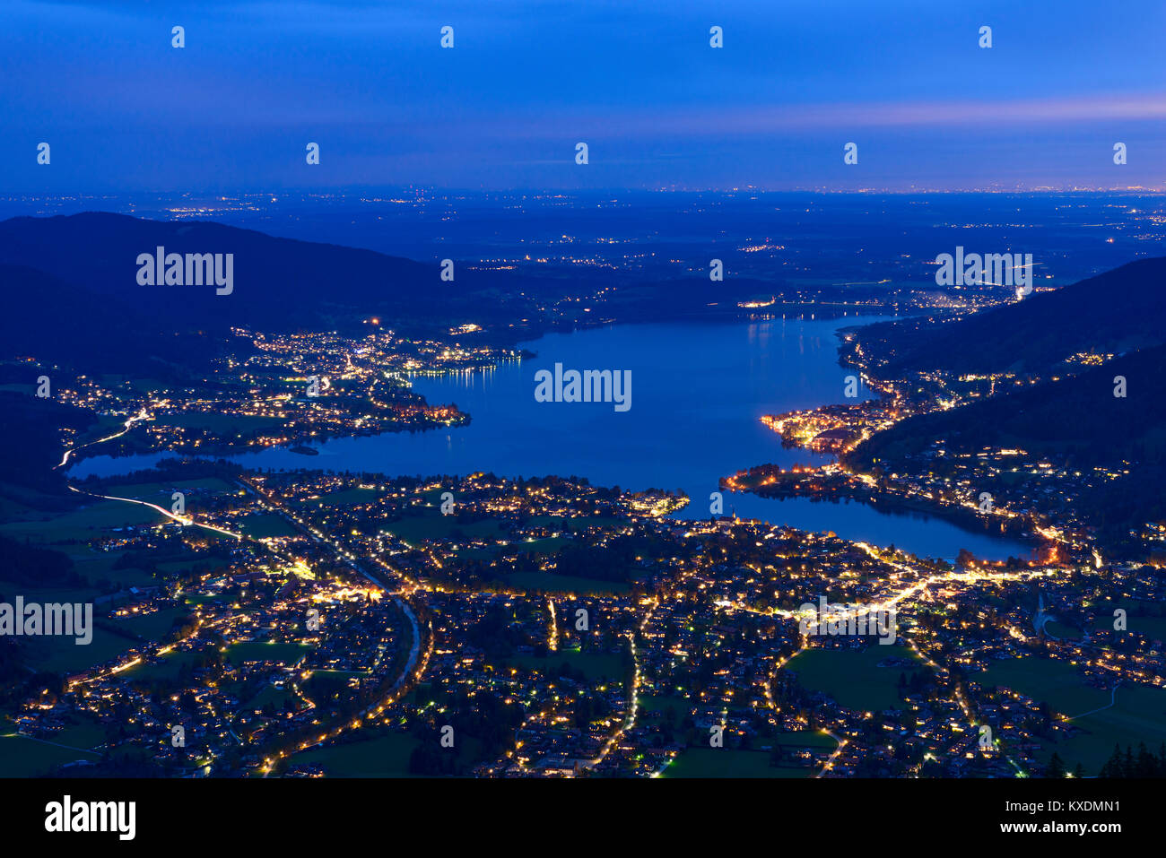 Rottach-Egern and Tegernsee, von Wallberg, Rottach-Egern, at night, Upper Bavaria, Bavaria, Germany Stock Photo