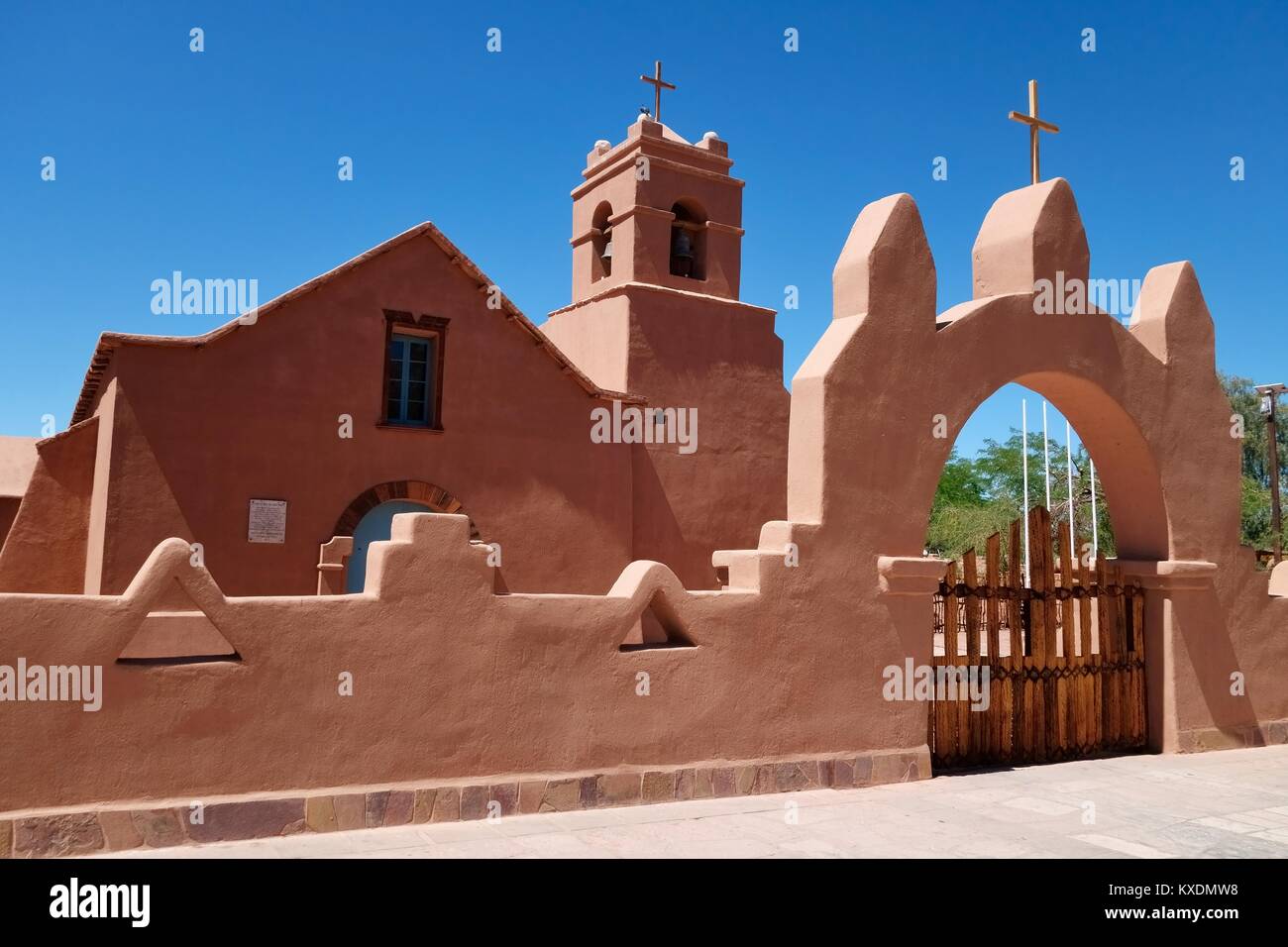 Church in Adobe style, San Pedro de Atacama, El Loa, Antofagasta, Chile Stock Photo