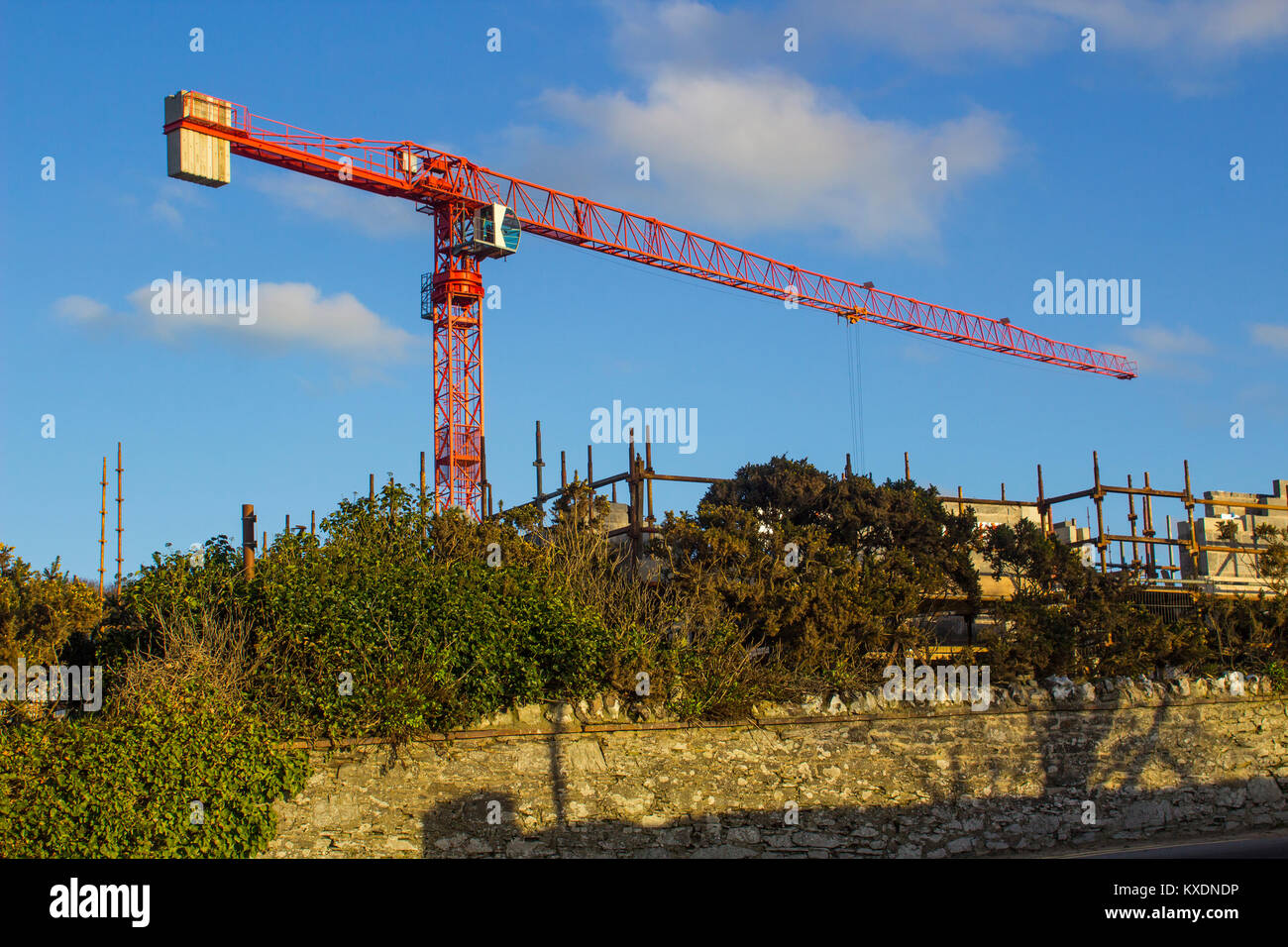 An example of a Static Tower Crane in use on a construction project at Ballyholme County Down Northern Ireland in January 2018 Stock Photo