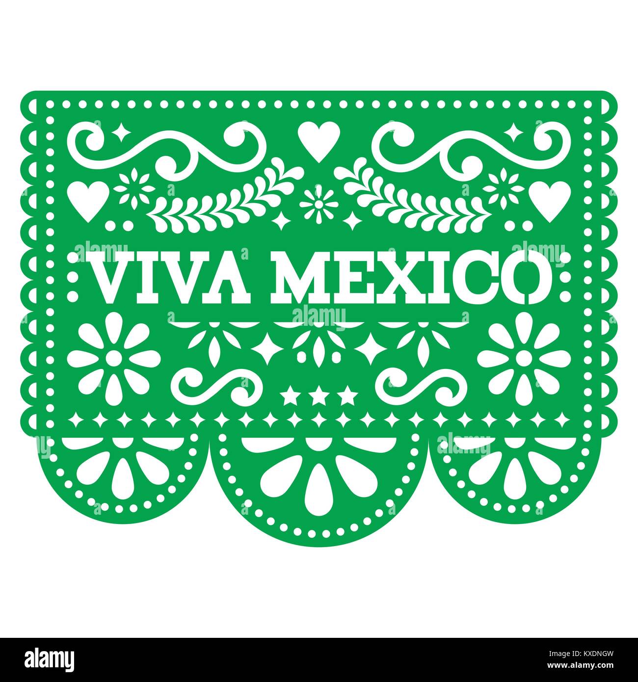 Viva Mexico papel picado vector design - Mexican paper decoration with pattern and text Stock Vector